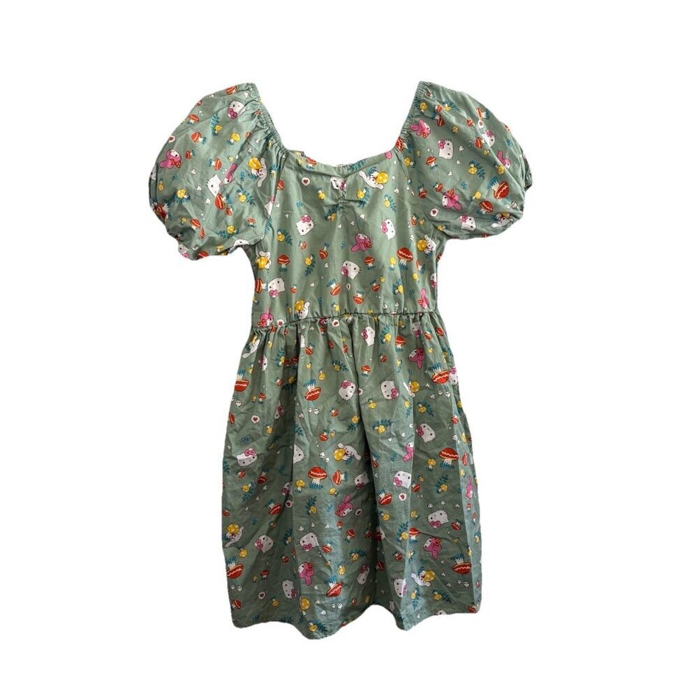 Sanrio Hello Kitty Knee Length Kids Dress Puff Sleeve  Smocked Back Size XL